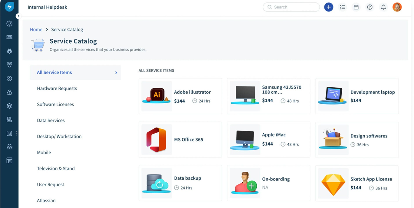 Freshserviceのサービスデスク。サービスカタログ一覧を表示