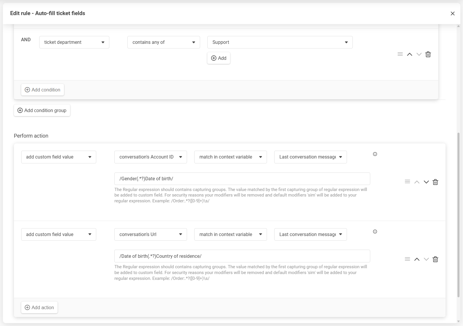 条件やアクションをドラッグ&ドロップで並べ替えできるLiveAgentルールエディタ