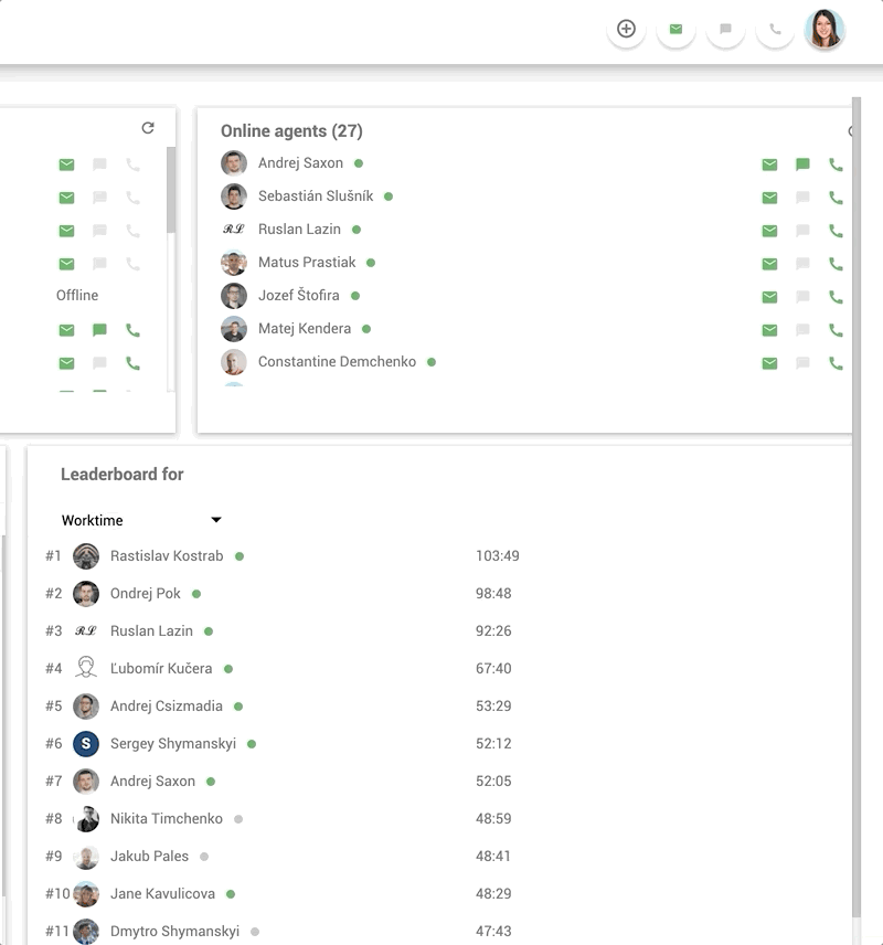 LiveAgentの内部職場チャット機能 - 例