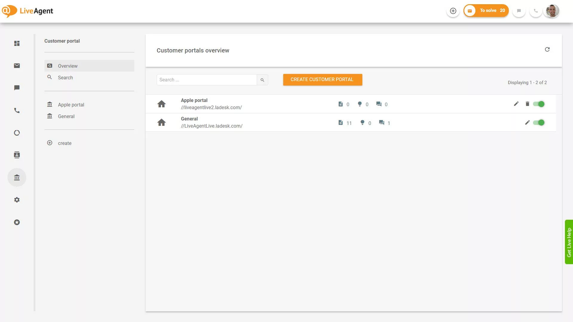 アプリケーション内のLiveAgentチケット概要