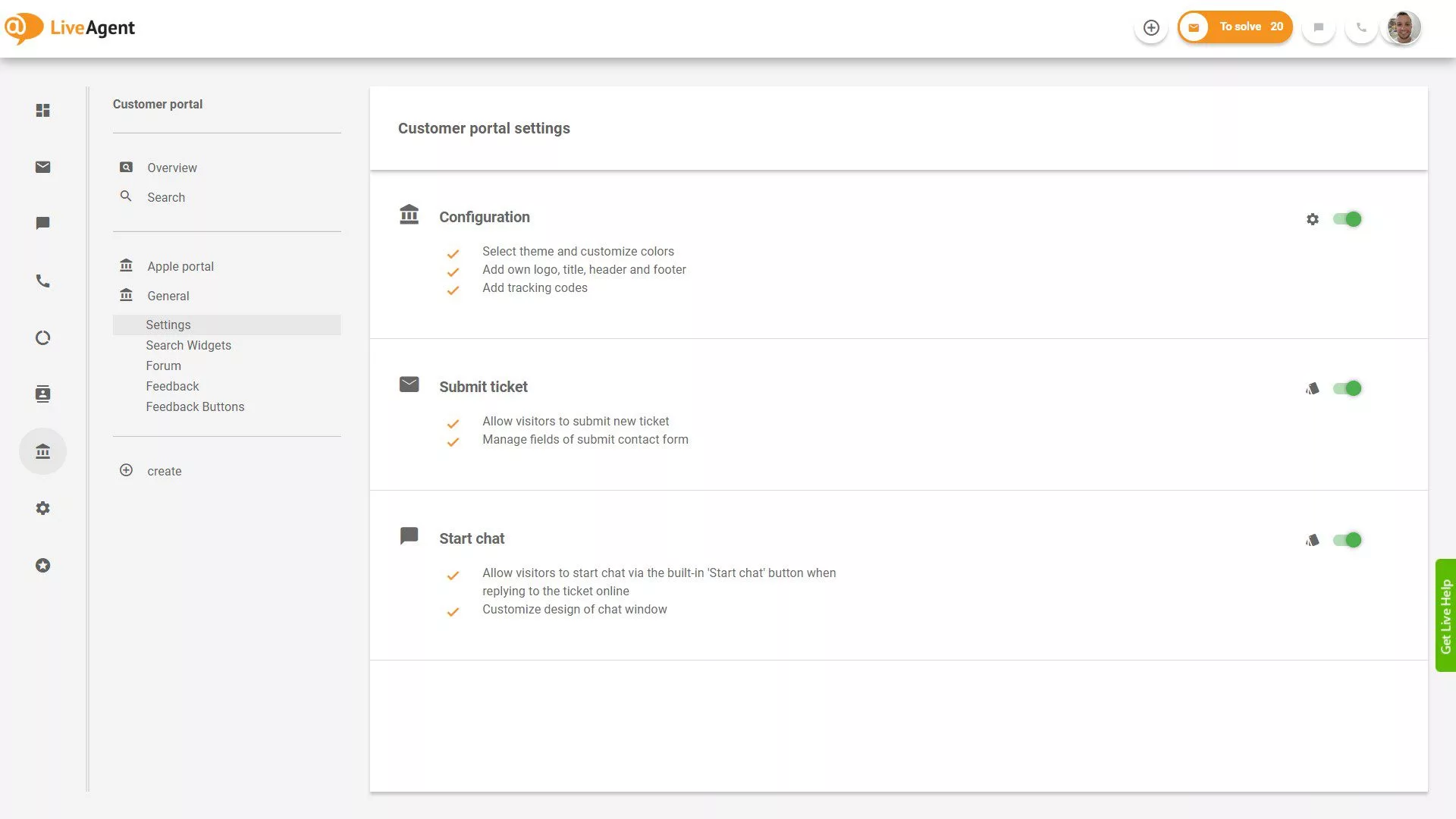 アプリケーション内のLiveAgentチケット概要