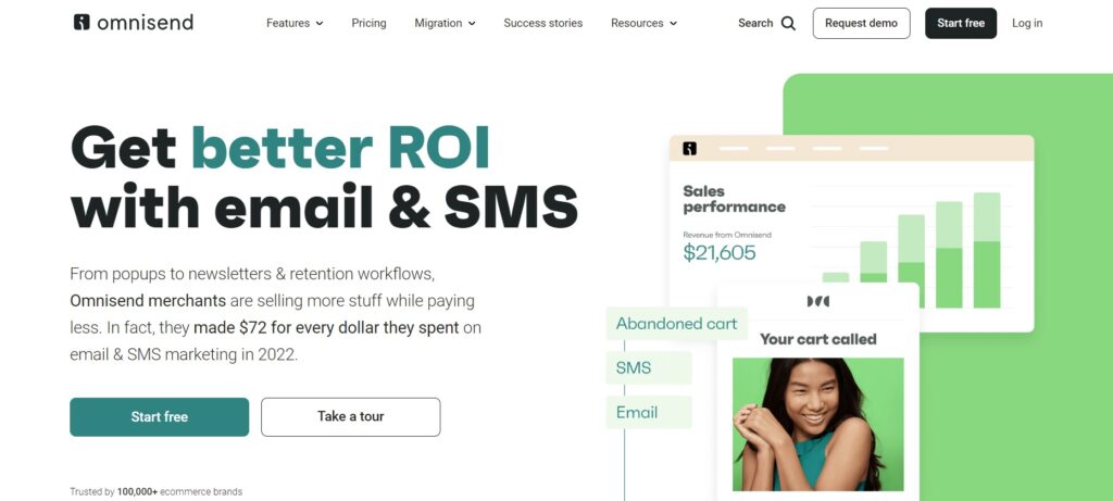 電子商取引メールマーケティングプラットフォームであるOmnisendホームページ