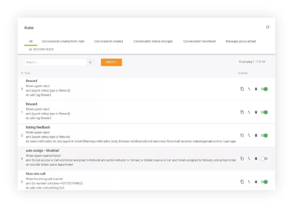 LiveAgentのルール機能