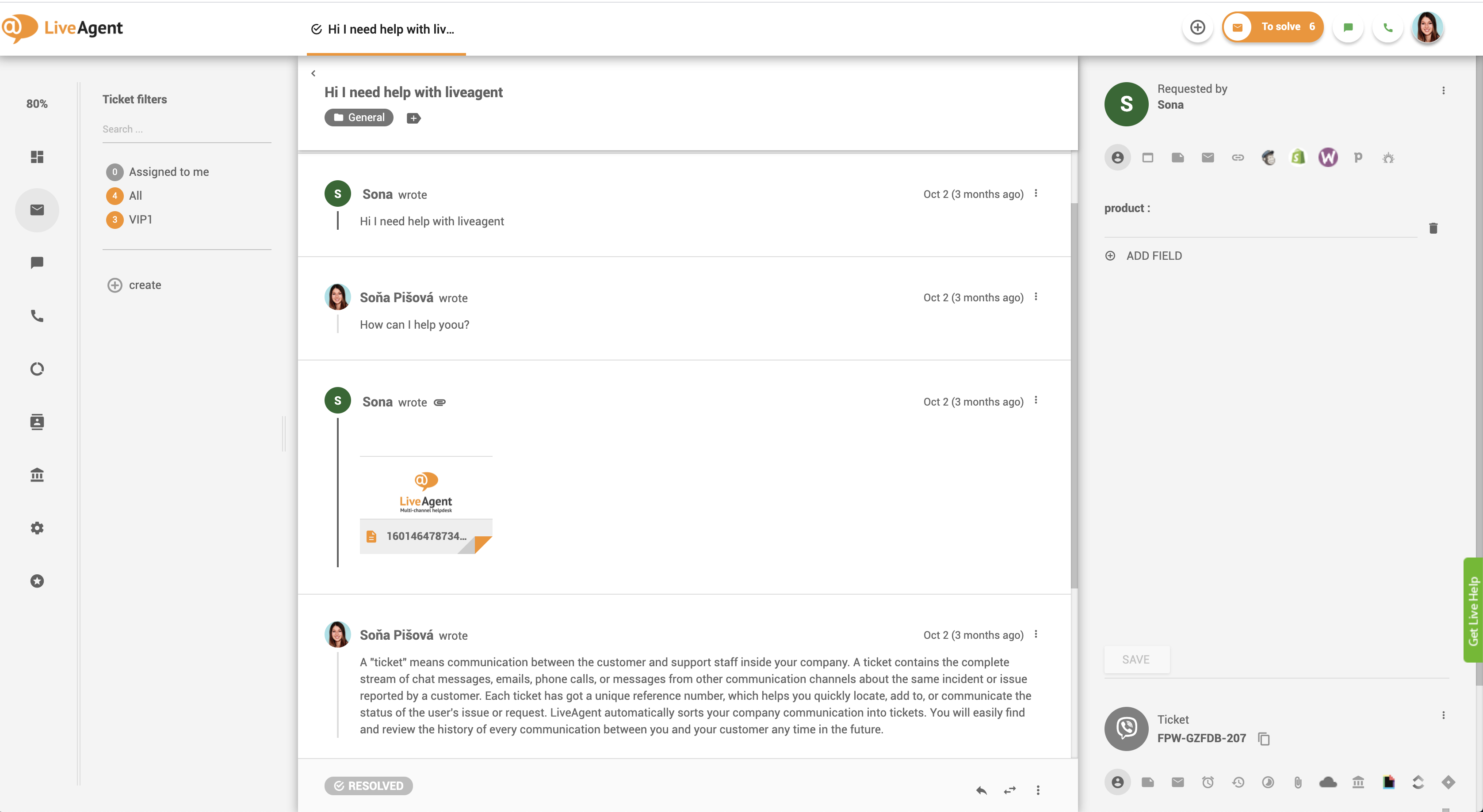 LiveAgent ダッシュボード内の Viber メッセージ