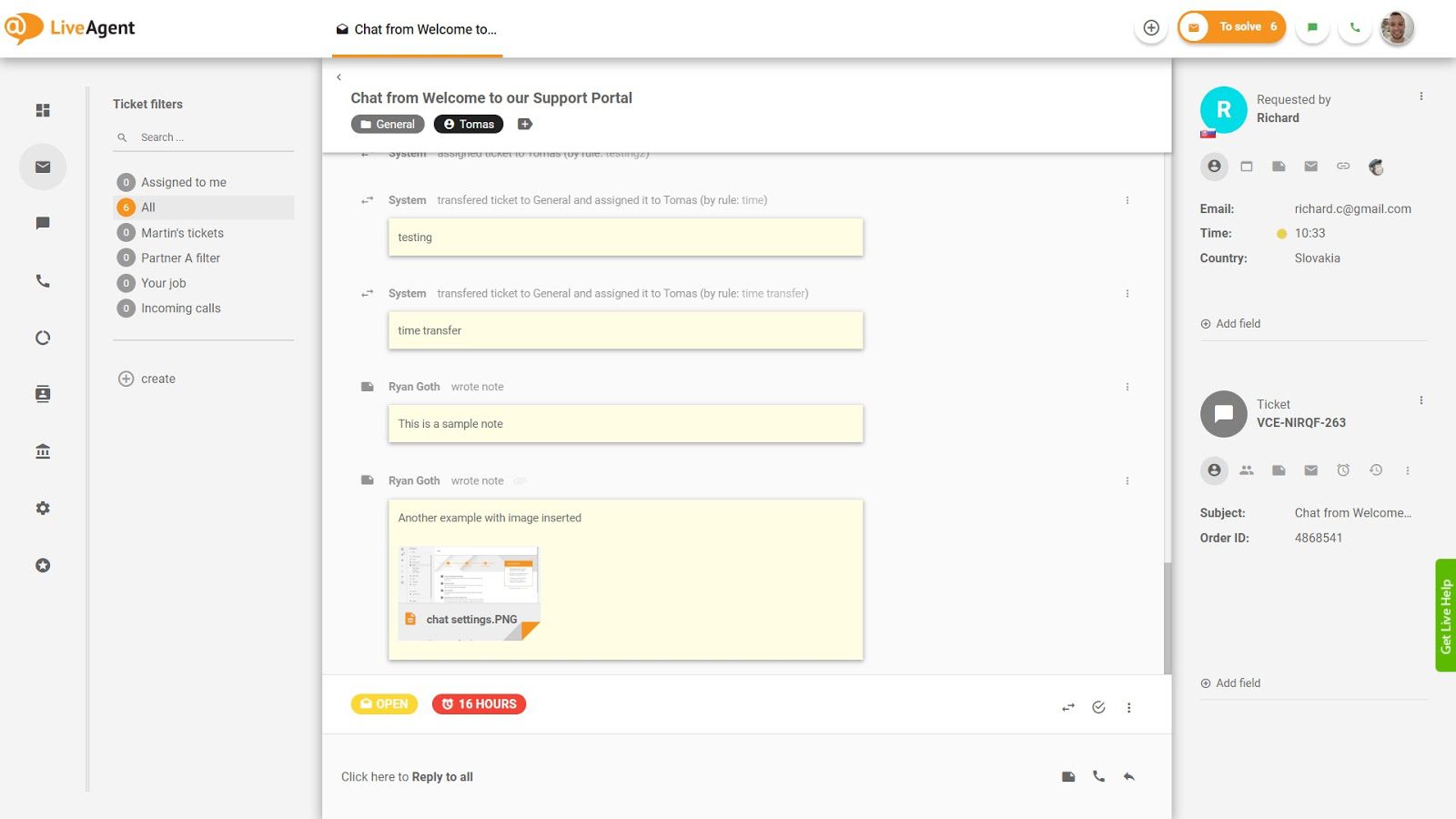 You can also mark important notes in LiveAgent
