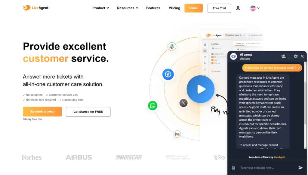 LiveAgentのチャットボット会話プレビュー