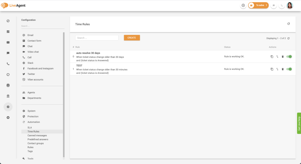 LiveAgentで利用可能なオートメーションルール、メール会話を合理化する