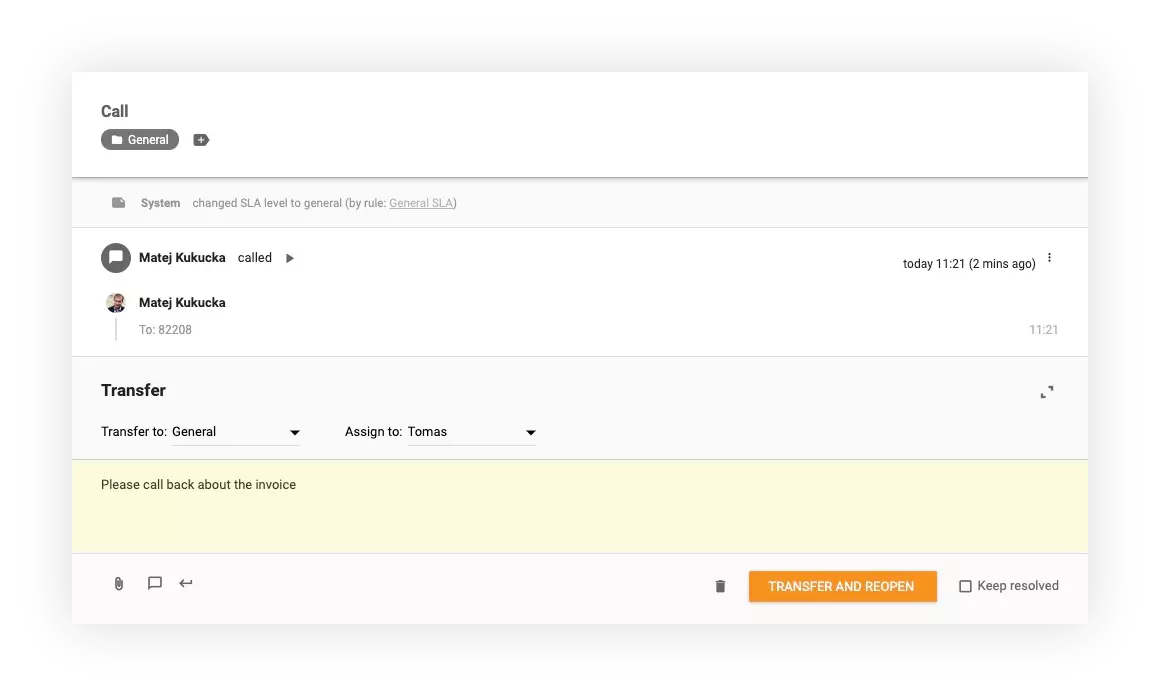 スクリーンショットは、LiveAgentで他の部門とエージェントにコールを転送する方法を示しています