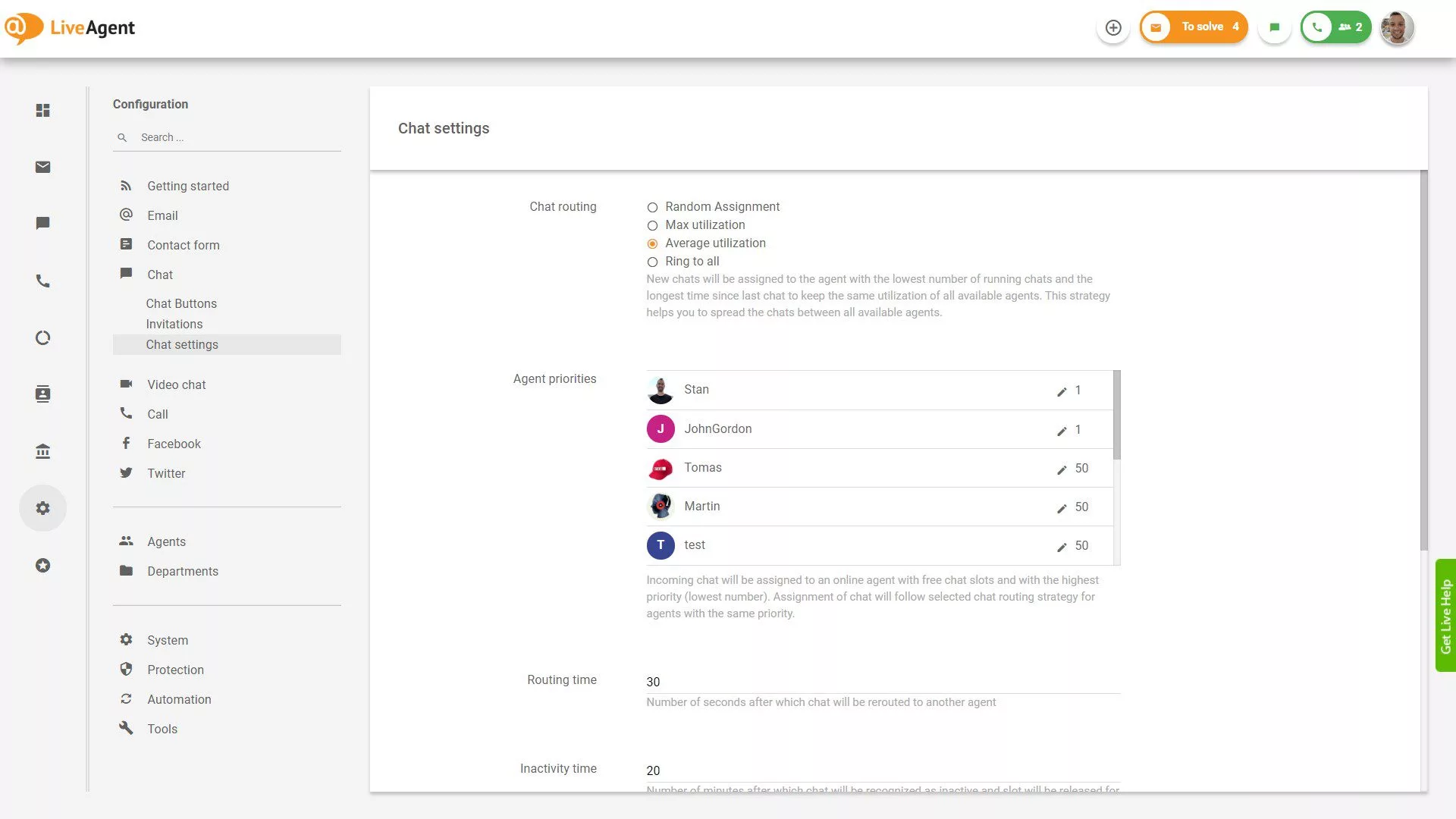LiveAgentチャット設定