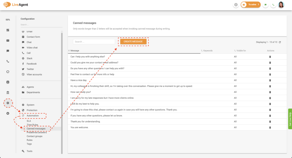 LiveAgentで定型メッセージを作成する