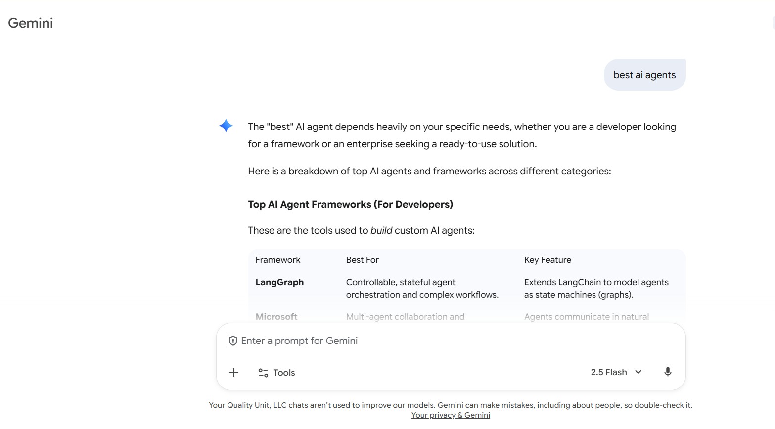Google Gemini AIチャットボットインターフェースウィンドウ