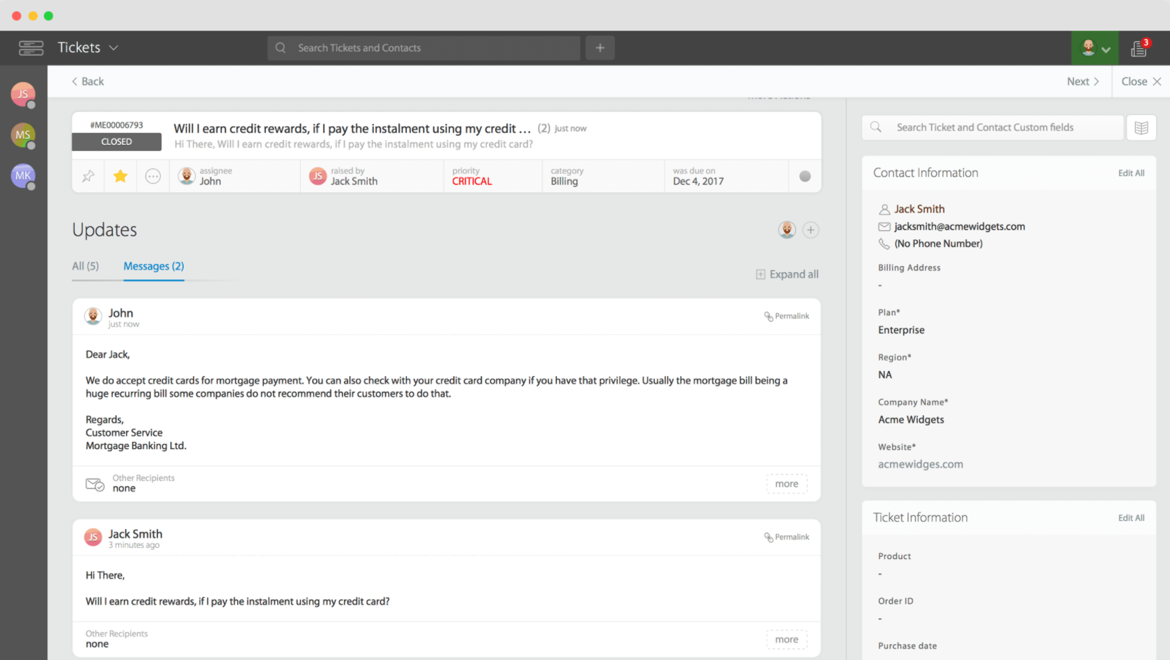 HappyFoxチケットと連絡先