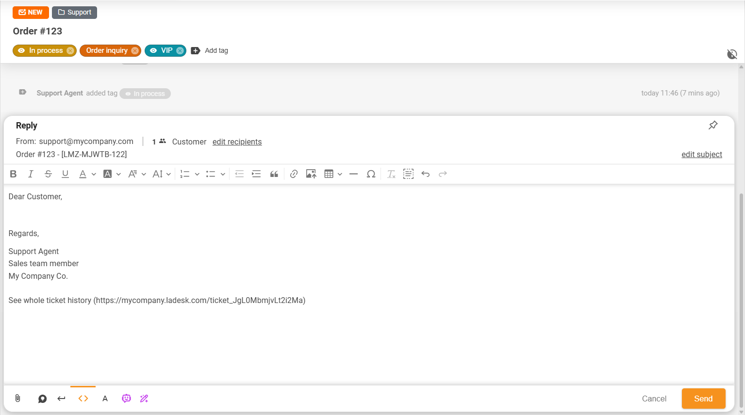 LiveAgentのピン留めとピン留め解除機能
