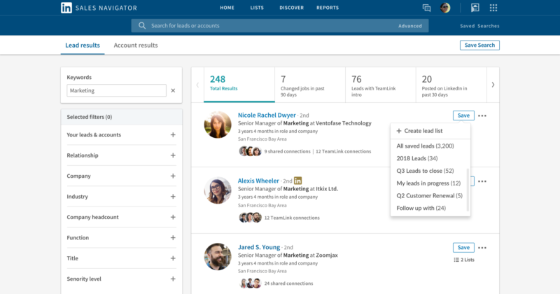 LinkedIn Sales Navigator interface