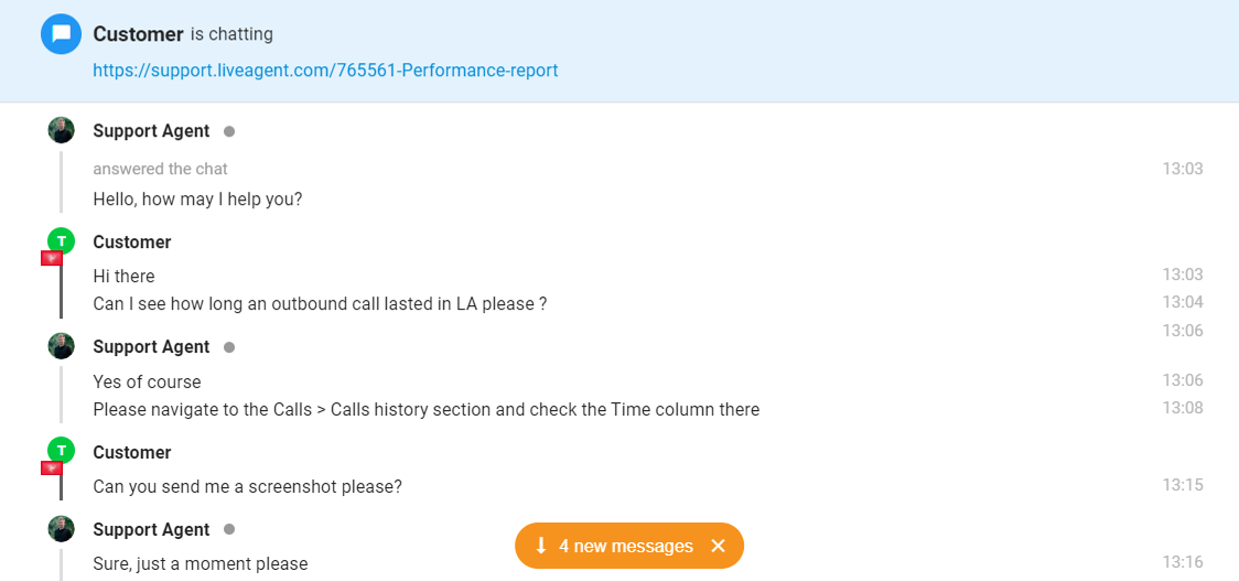未読メッセージ通知を表示するチャットのスクリーンショット