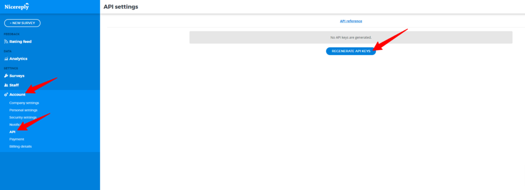 NicereplyアカウントでAPIキーを生成する方法