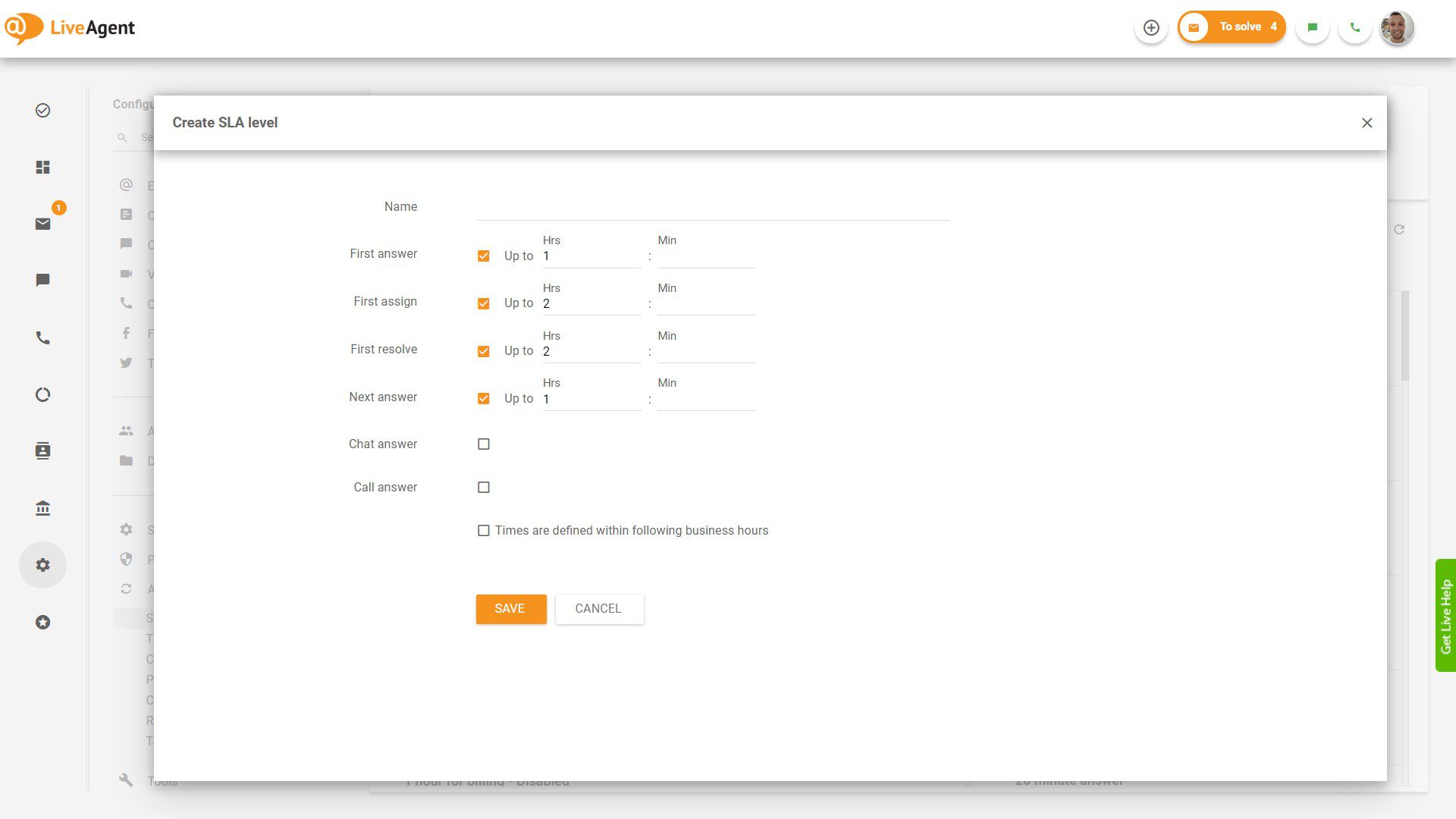LiveAgentでSLAレベルを作成する