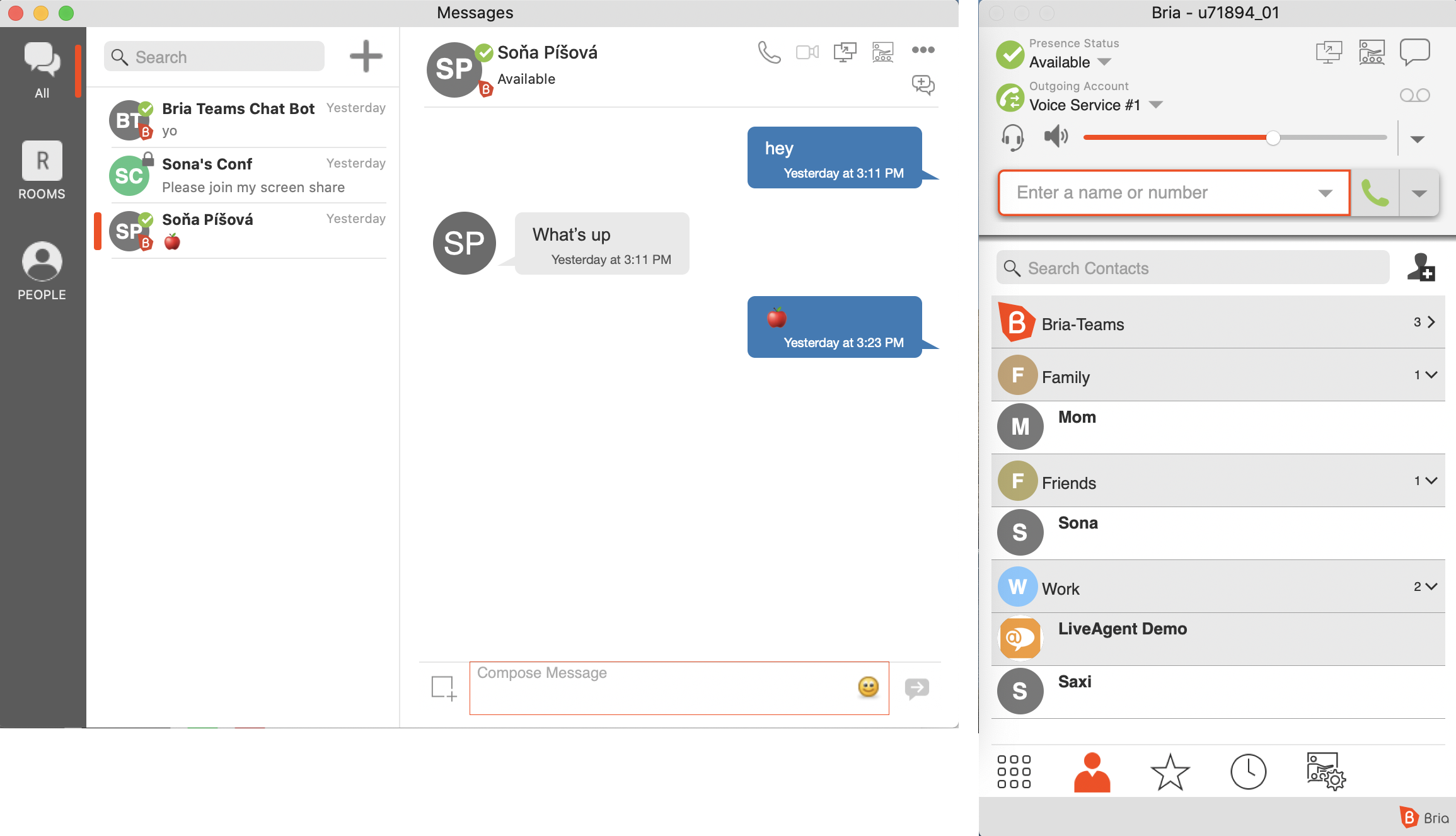 Briaソフトフォンチームメッセージング