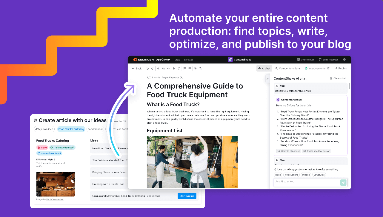 Semrush Content Shake AIチャットウィンドウ