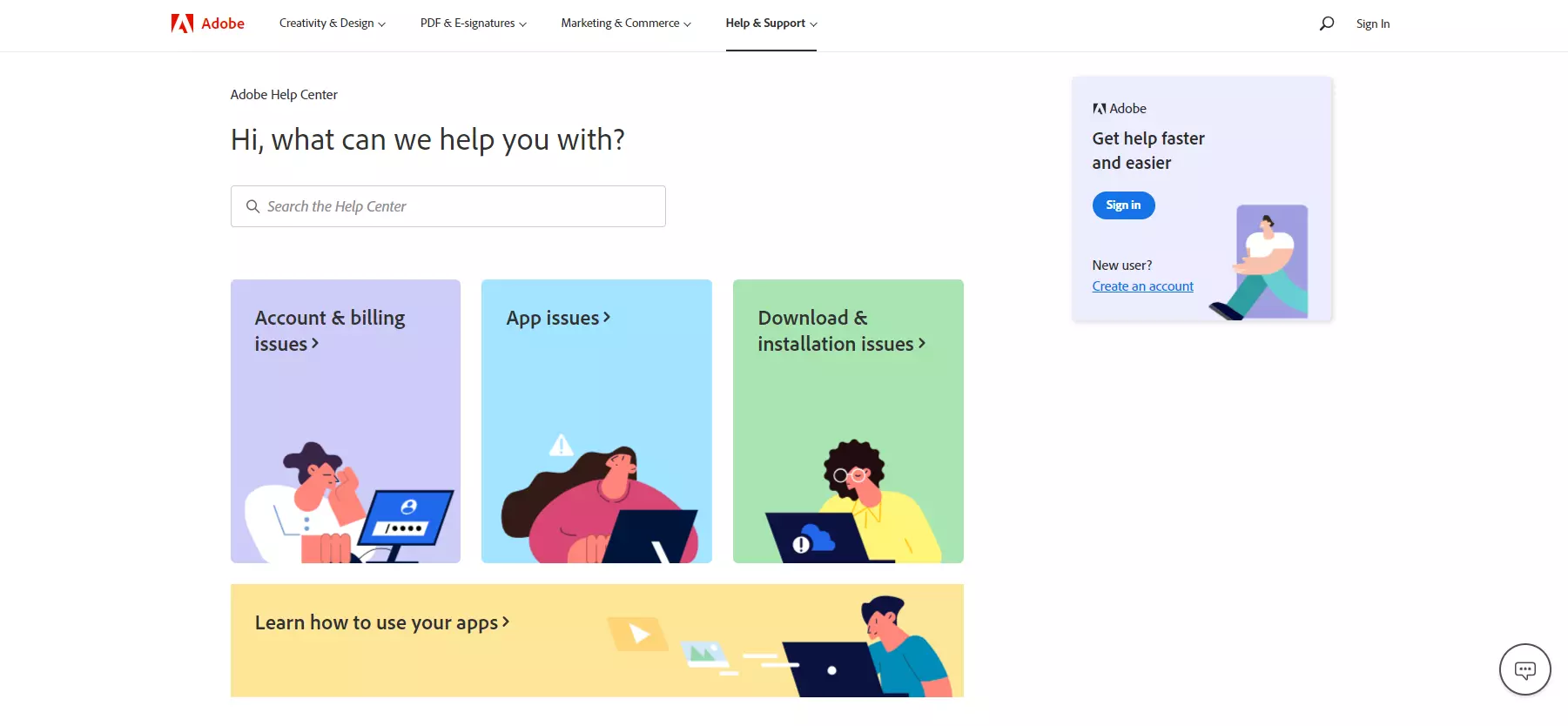 Adobeサポートセンター