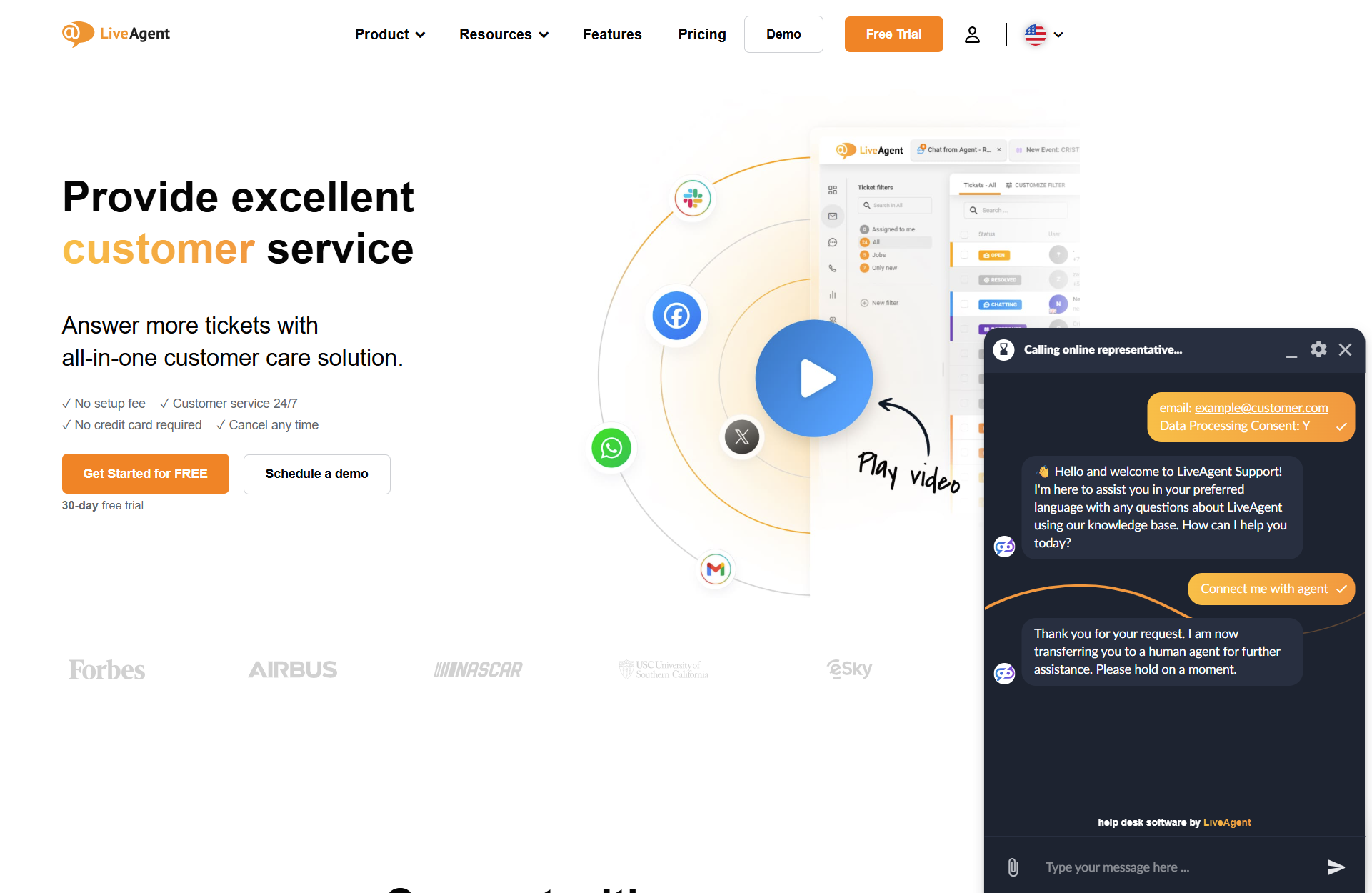LiveAgent AIチャットボットとLiveAgentウェブページ上のボットの会話