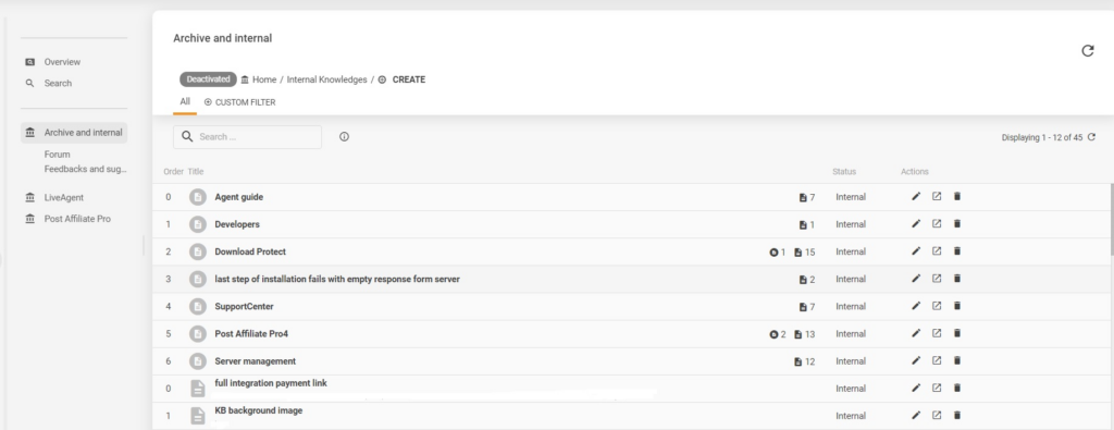 LiveAgentの内部ナレッジベースの例