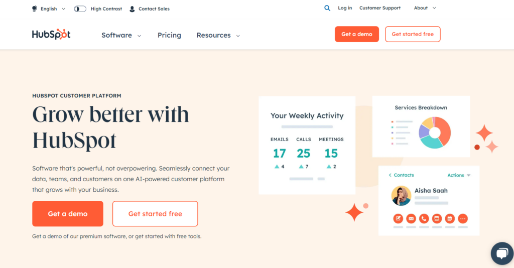 Hubspot homepage, a Help Scout alternative for help desk software