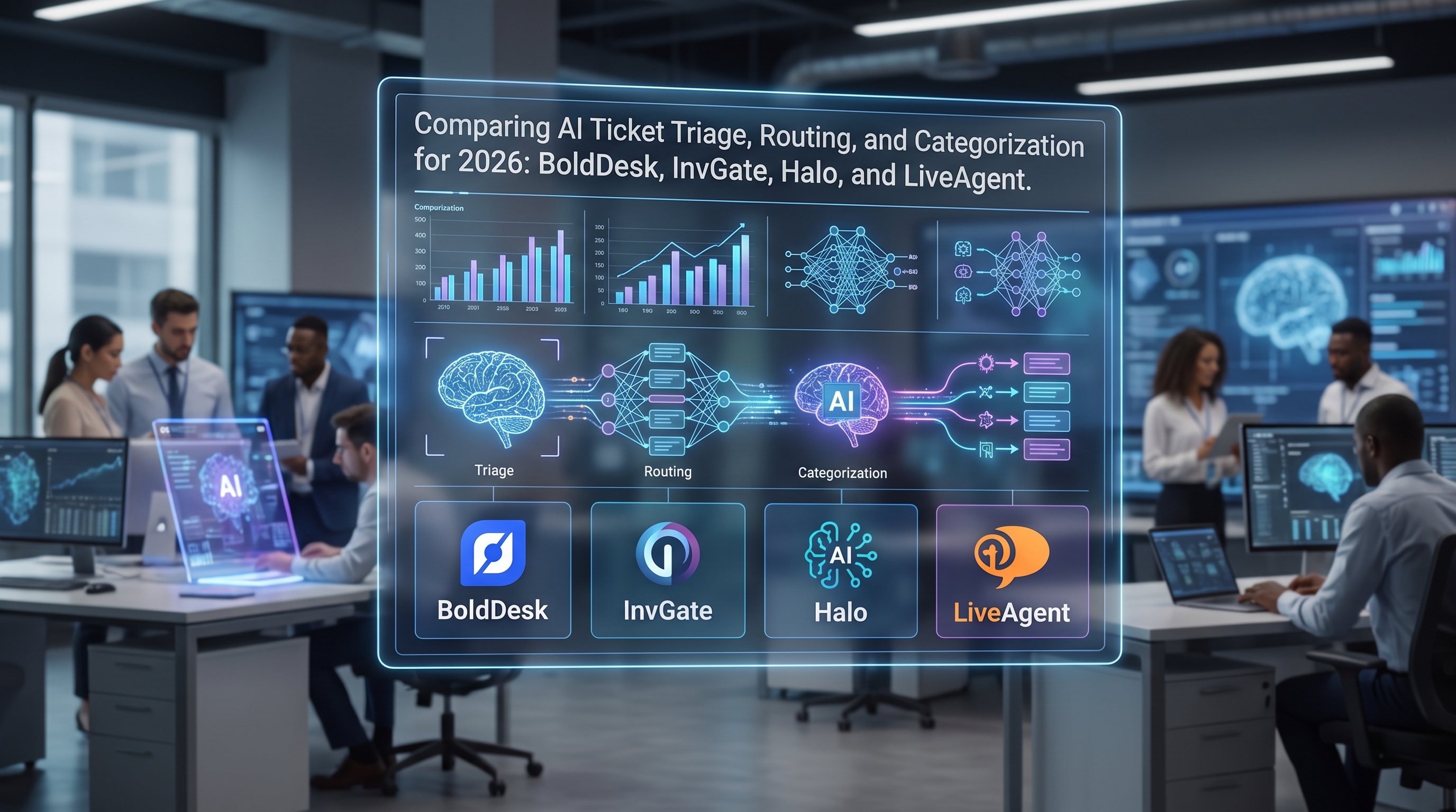 BoldDesk vs InvGate vs Halo vs LiveAgent：2026年版AIチケットトリアージ、ルーティング、分類比較