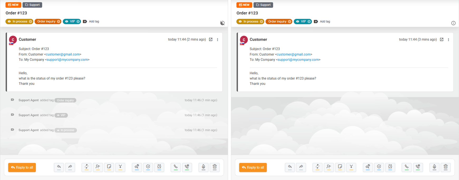 チケット内のシステムメッセージを非表示にするオプション