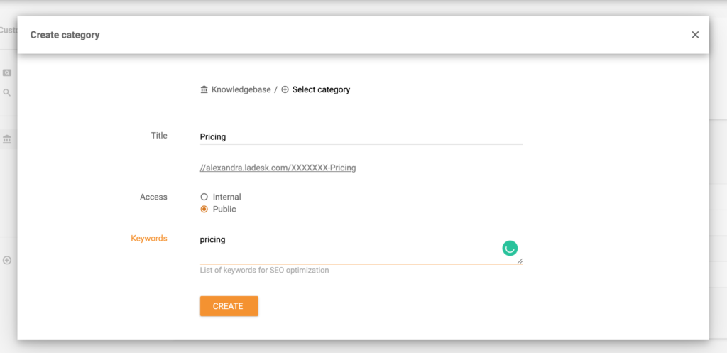 Creating a knowledge base category in LiveAgent
