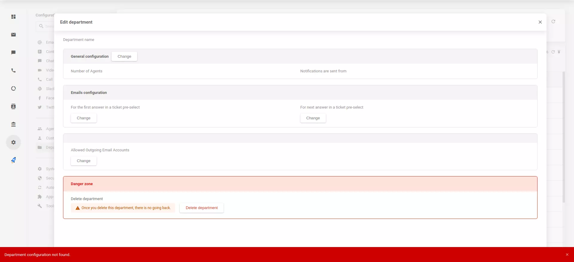 LiveAgentアプリで見つからない移行されたデパートメント構成