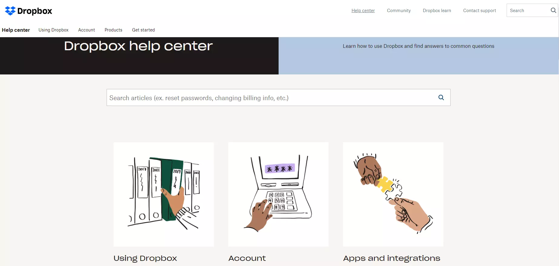 Dropbox's help center