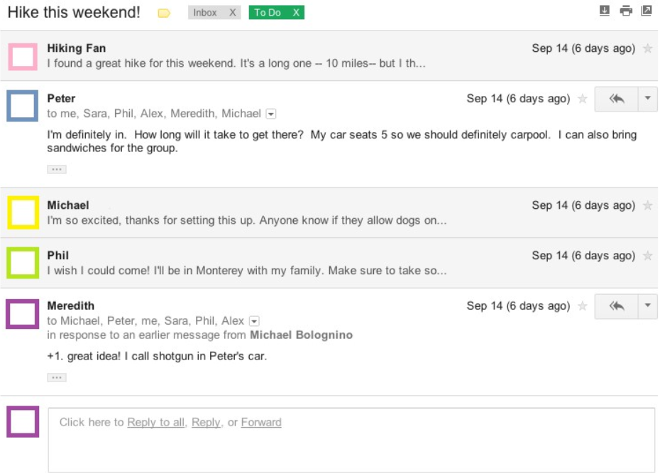 整理されたメールスレッドの例