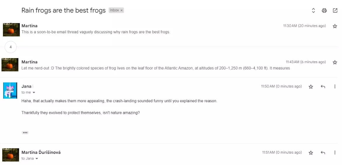 同じ主題について議論する複数のメッセージで構成されるメールスレッド。
