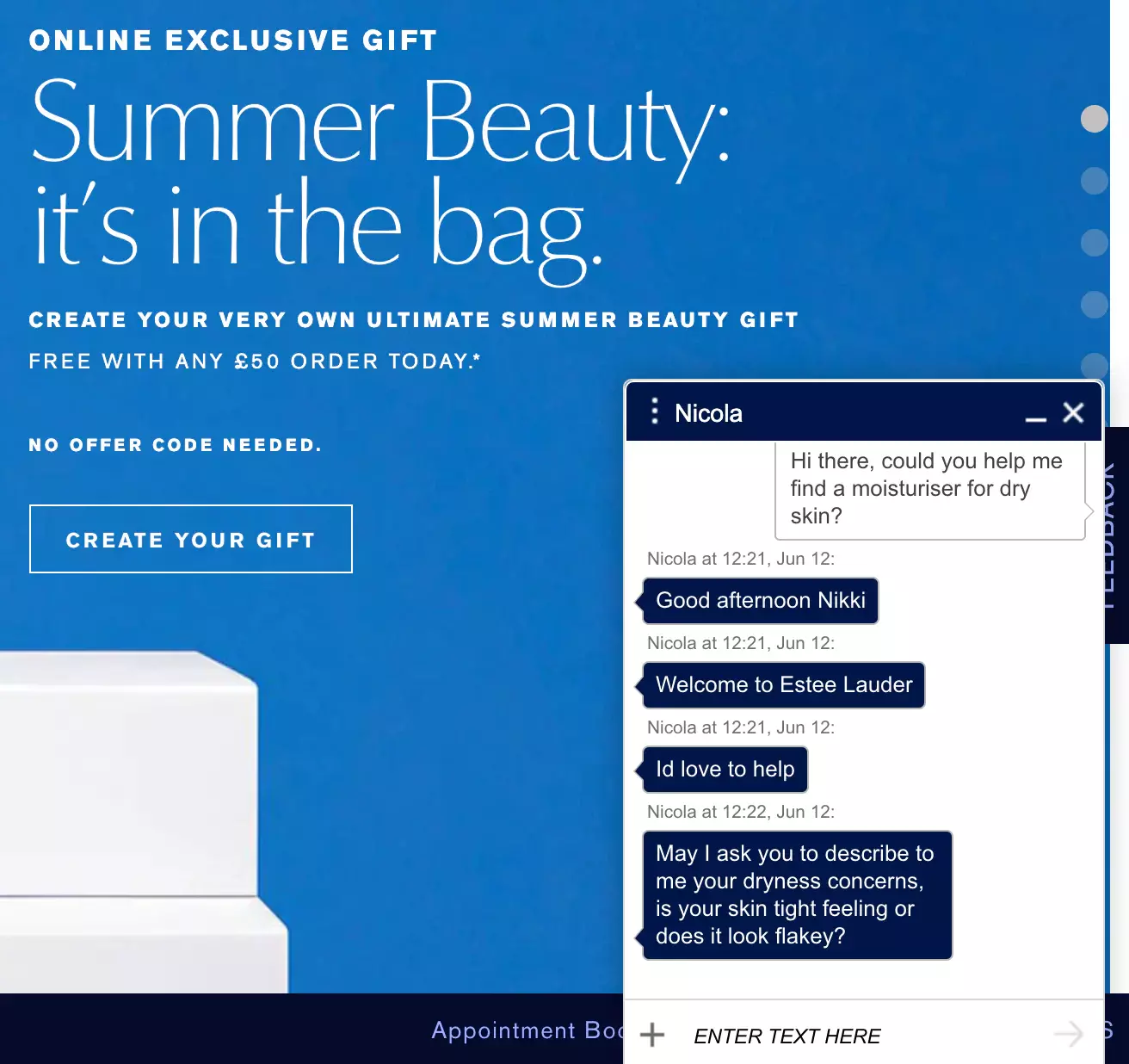 エスティローダーのライブチャットの例