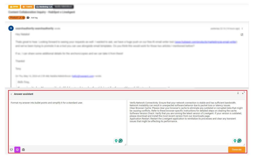 カスタムアンサーアシスタントオプションを表示する画像で、このアシスタントを実証するためのプロンプトとメッセージを含みます