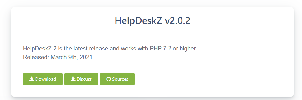 ダウンロードボタン、ディスカッション、ソースを含むオープンソースチケッティングシステムのダウンロードページの例