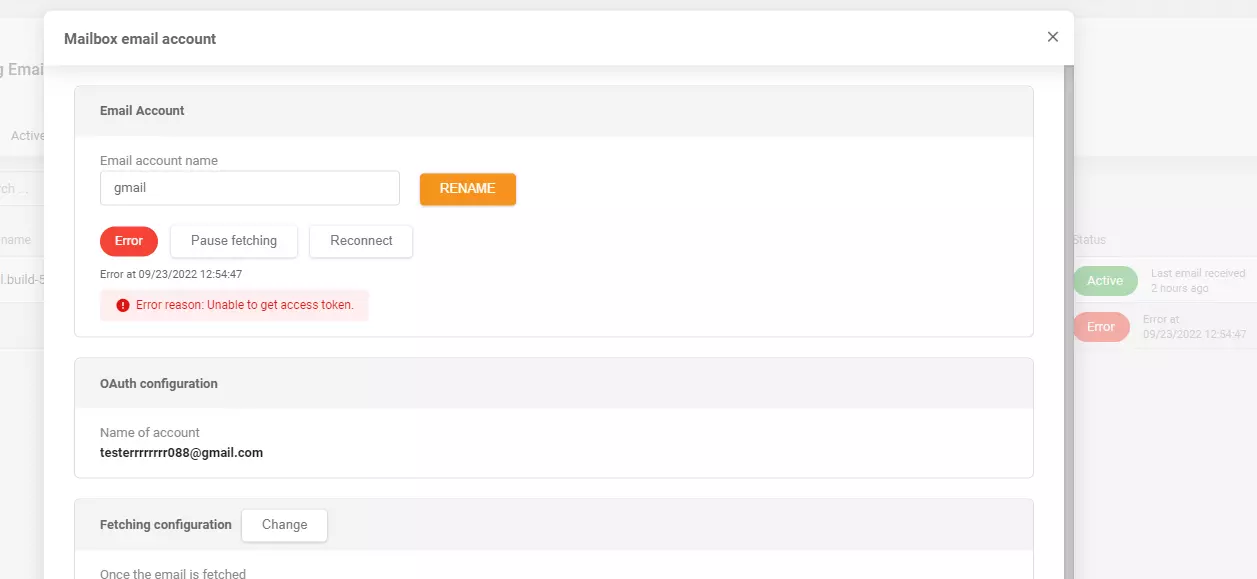 LiveAgent - Gmail 受信メールアカウント追加後のエラーメッセージを削除しました