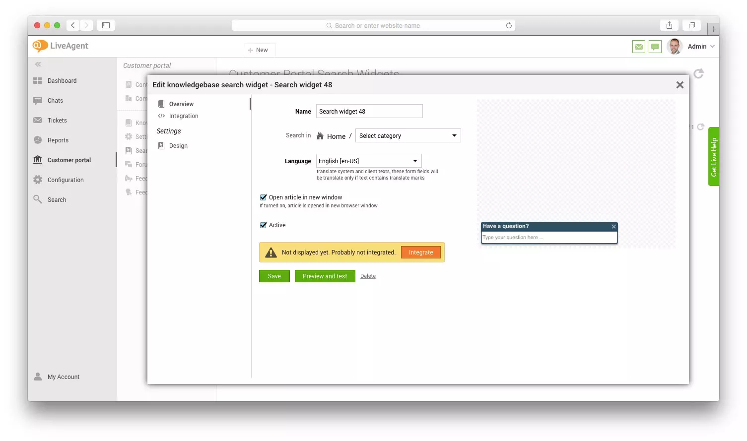 LiveAgentでナレッジベース検索ウィジェットを編集