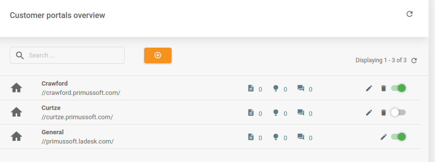 LiveAgent - カスタマーポータルの修正されたグリッド