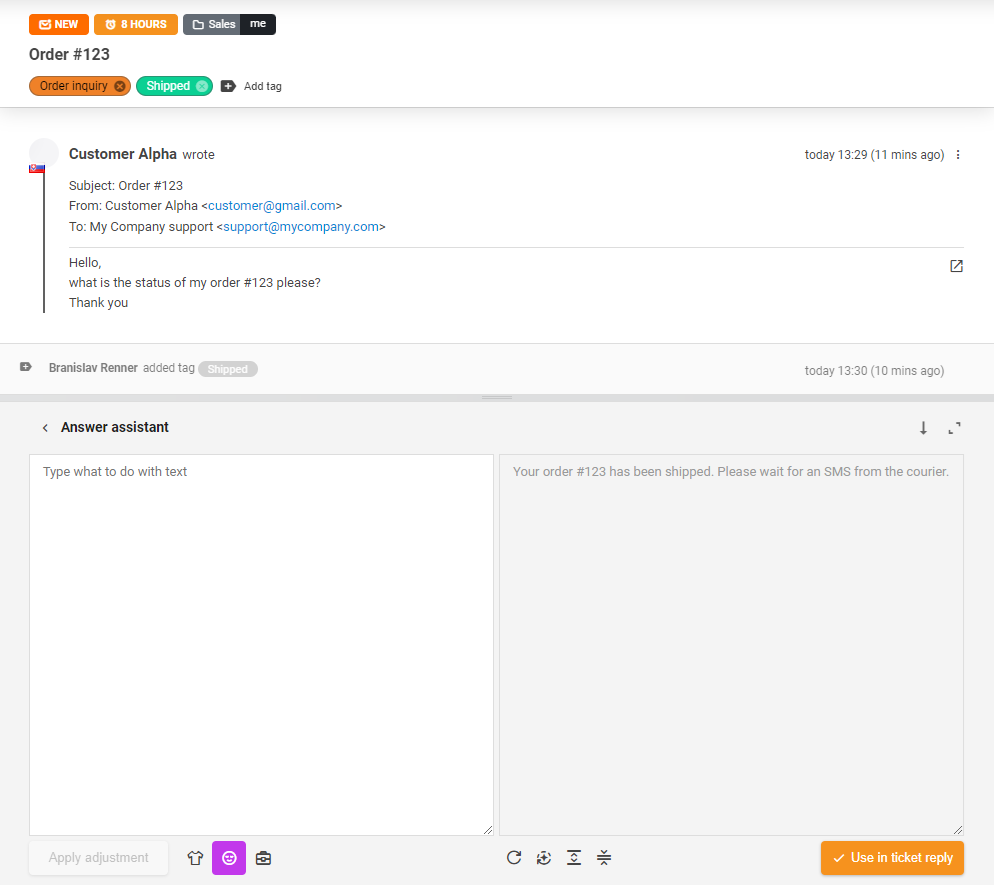 チケット返信で使用中のAI回答アシスタントツール