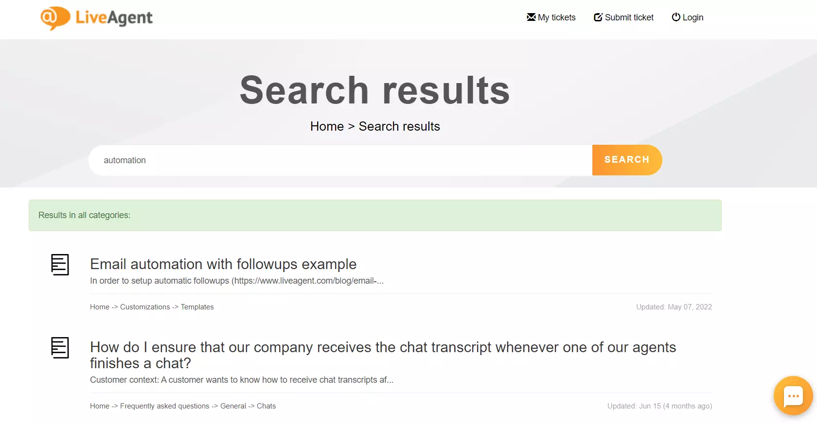LiveAgent ナレッジベース検索機能