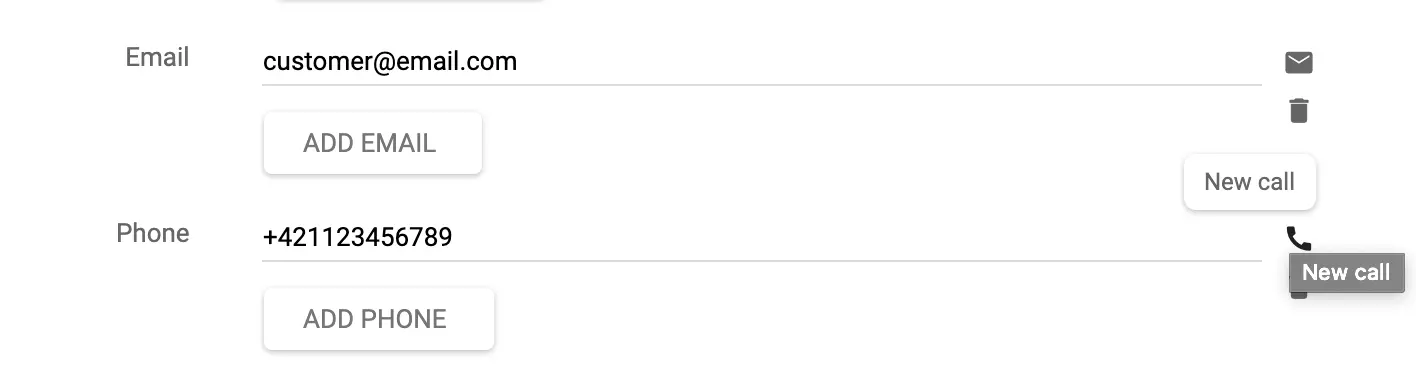 編集画面から直接顧客に電話をかけるか、チケットを作成する
