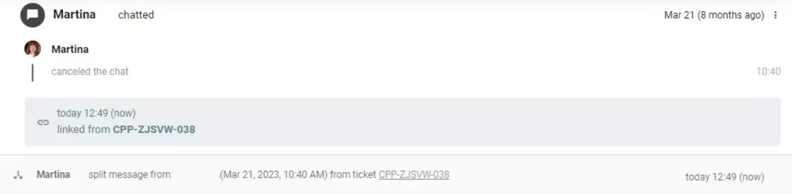 顧客コミュニケーションを2つの別々のチケットに分割する（LiveAgent内）