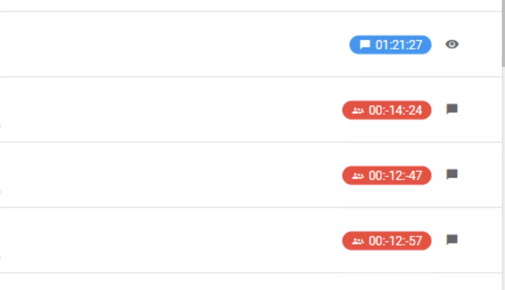 LiveAgentの以前のバージョンでのチャットセッション中の負の時間値のバグを示す画像