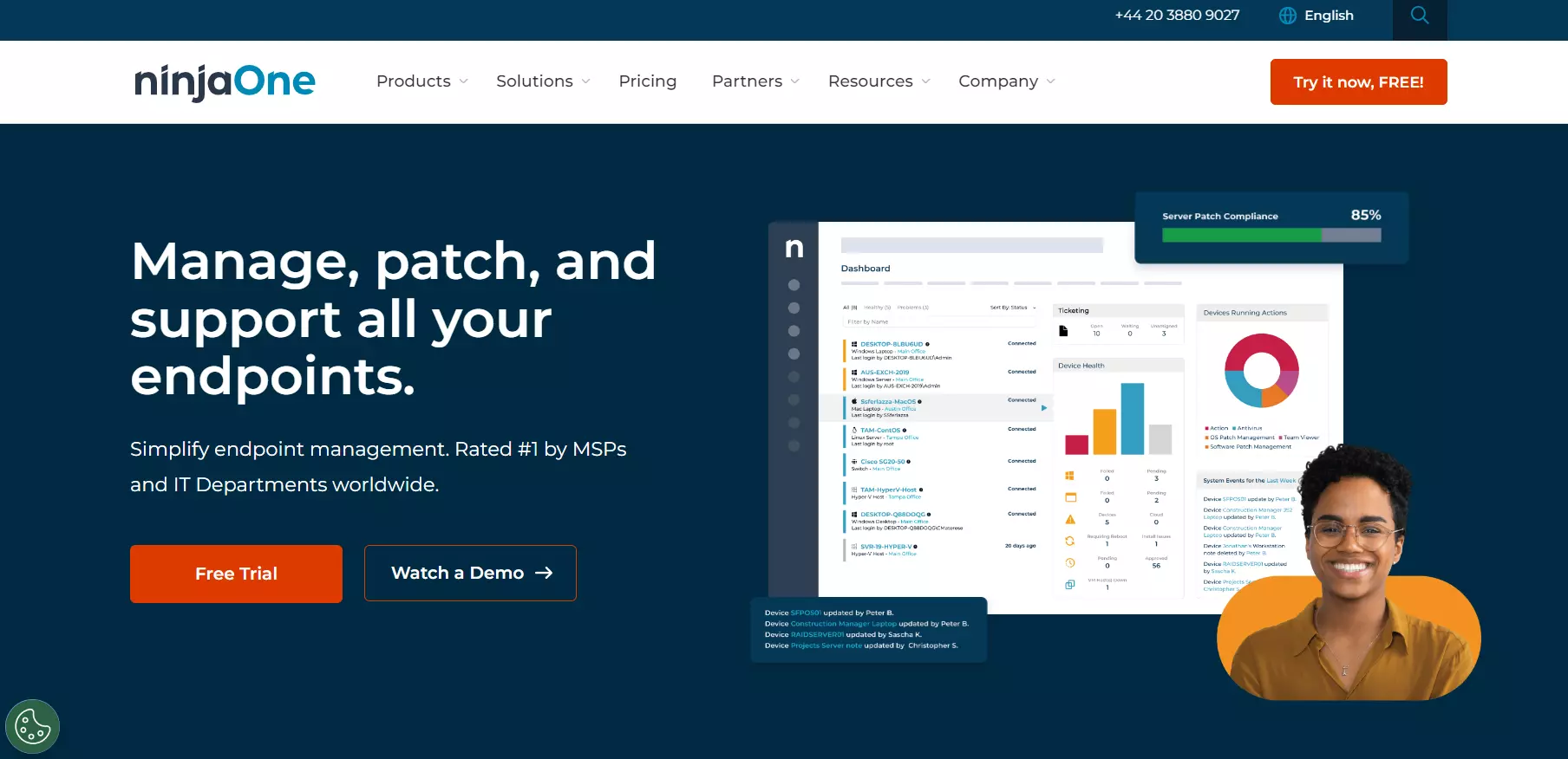 NinjaOneのホームページ - 完全なIT管理プラットフォーム
