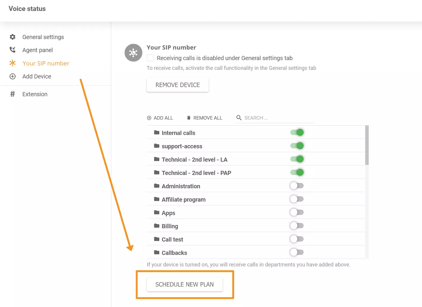 LiveAgentの新しい電話スケジューラー機能がどこにあるかを示す画像