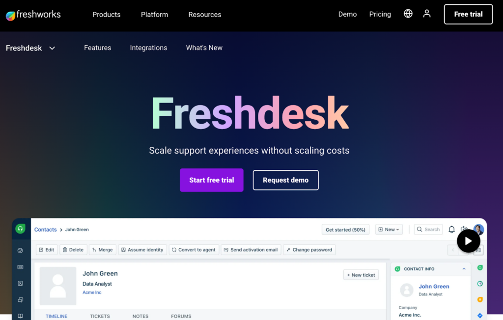 Freshdeskサポートチケッティングシステムホームページ