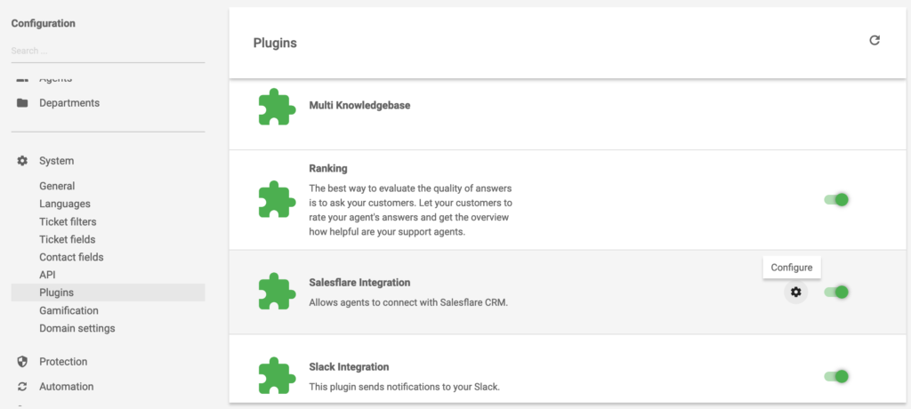 LiveAgentでアクティブなSalesforce統合プラグイン