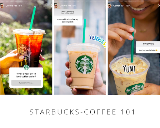Starbucksのお気に入りのアイスコーヒーについての顧客に尋ねるInstagramストーリー